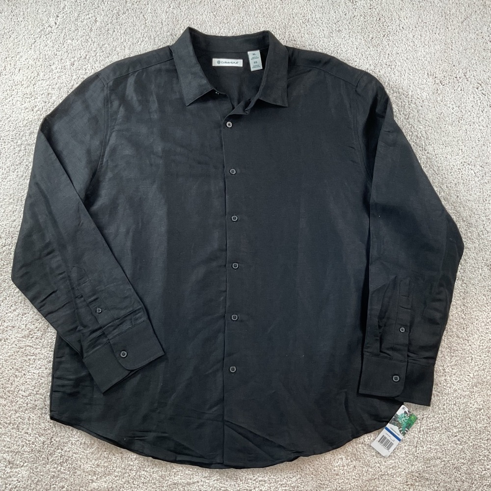 Cubavera Mens XL Black Linen Blend Long Sleeve Textured Button Down Shirt NEW